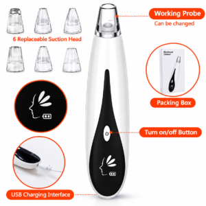 6 in 1 Multifunction Blackhead Removal Rechargeable Machine | White Head Vacuum Sunction Face Pore Cleaner Nose Extractor | Blackheads Removal Device Derma Suction Chargeable